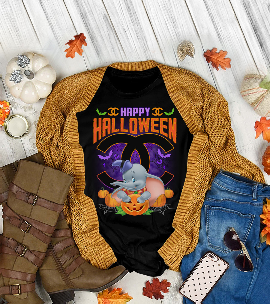 Dumbo Happy Halloween Pumpkins And Bats T-Shirt