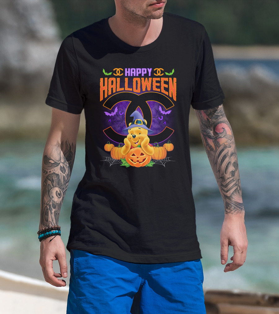 Happy Halloween Pooh Pumpkins Bat Spells T-Shirt
