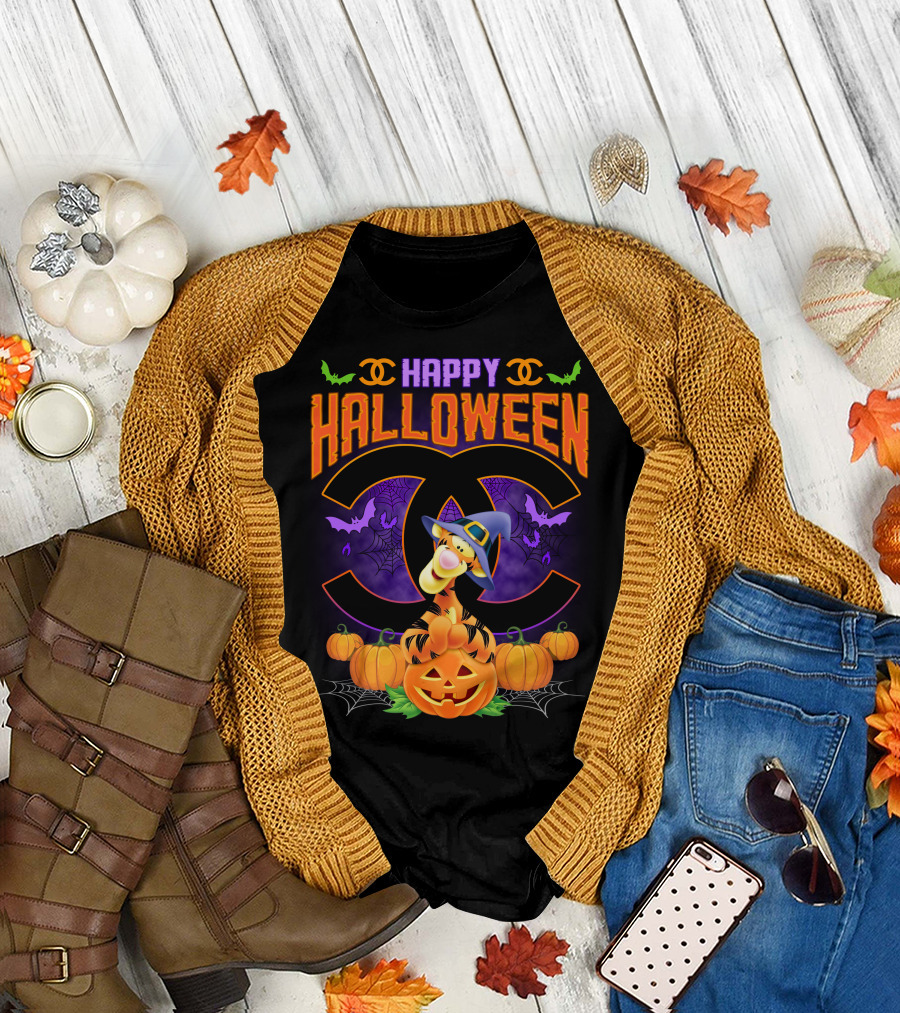Happy Halloween Tigger Pumpkin Bats Spiders T-Shirt