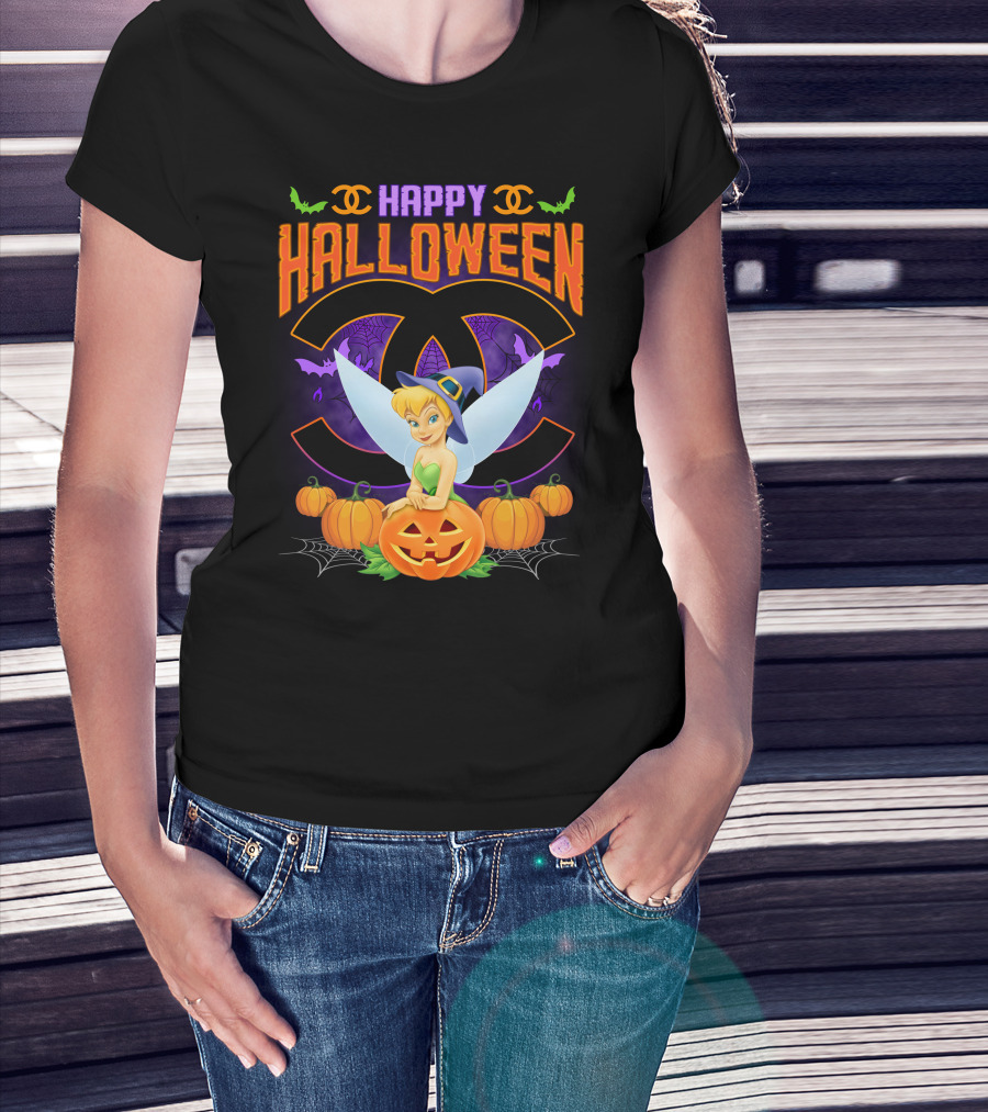 Happy Halloween Tinker Bell Pumpkins Bat Wings T-Shirt