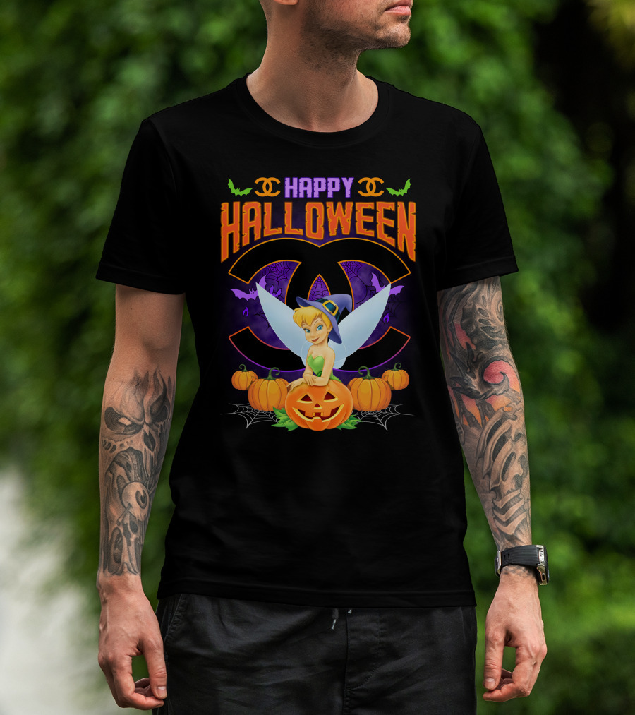 Happy Halloween Tinker Bell Pumpkins Bat Wings T-Shirt