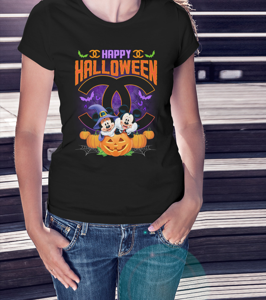 Happy Halloween Mickey Minnie Pumpkin Bat Costume T-Shirt