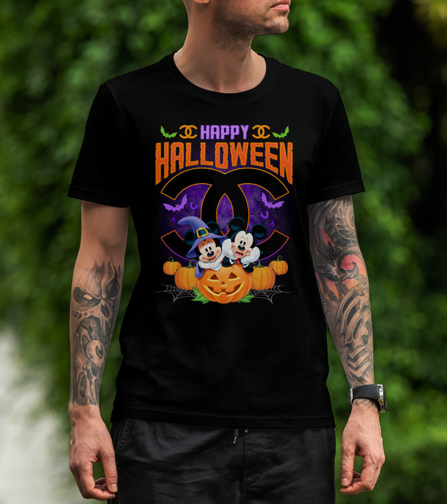 Happy Halloween Mickey Minnie Pumpkin Bat Costume T-Shirt