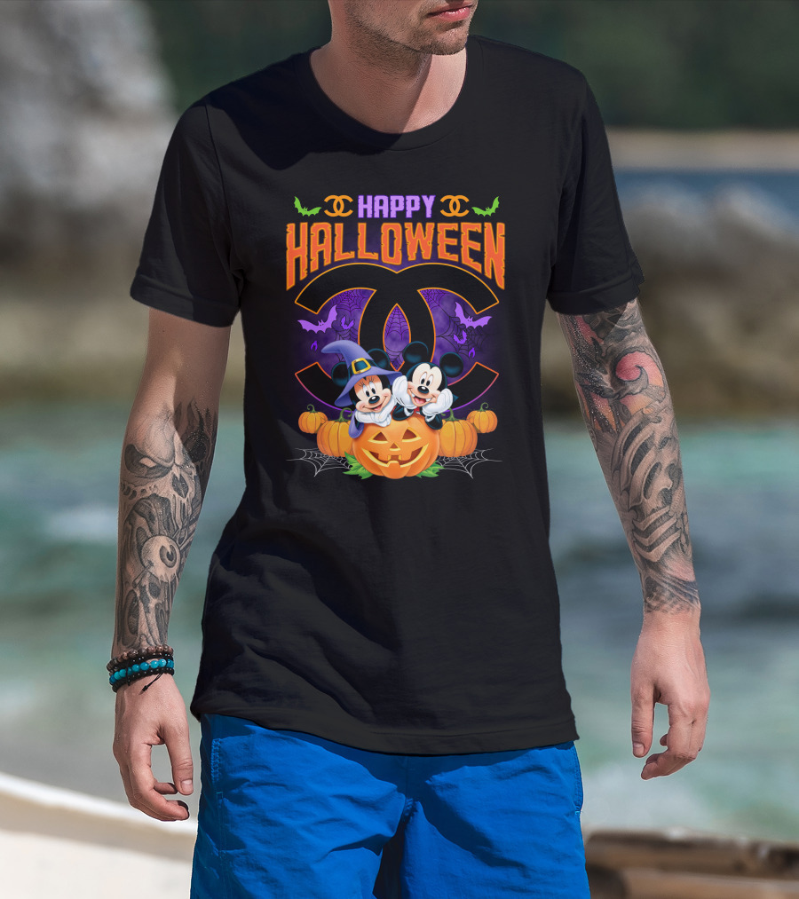 Happy Halloween Mickey Minnie Pumpkin Bat Costume T-Shirt