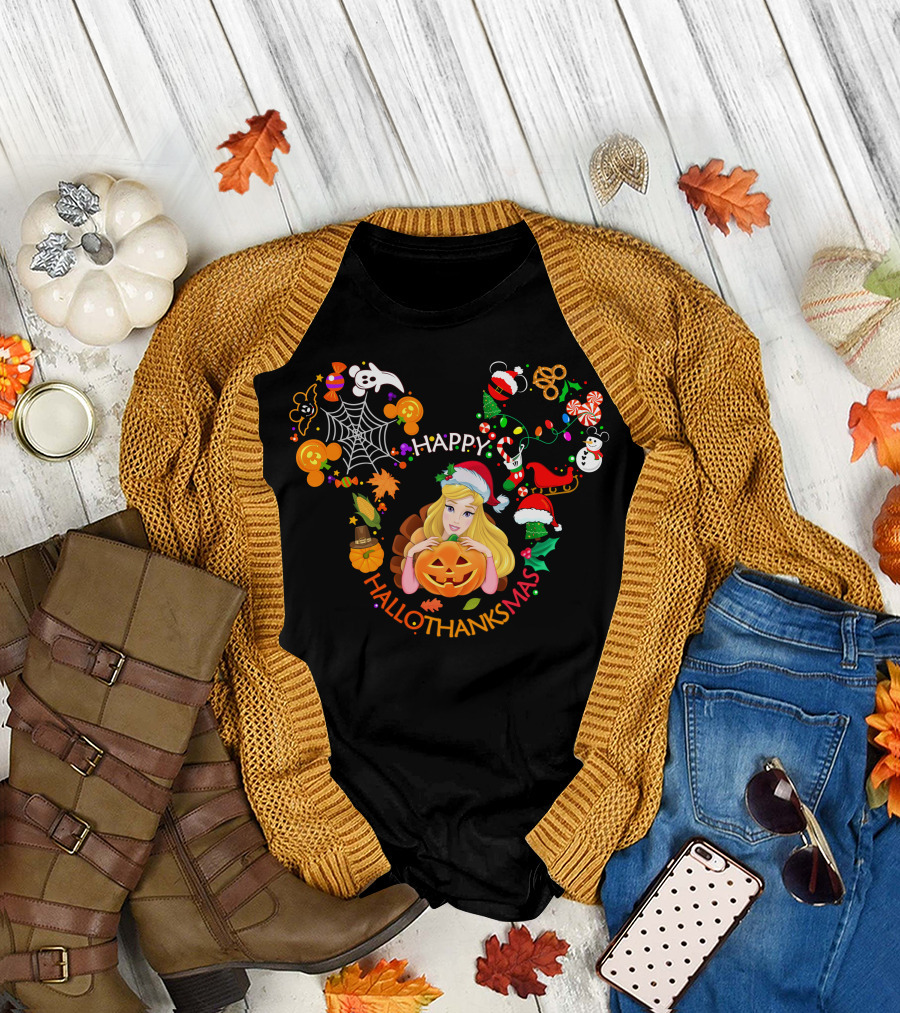 Happy Hallothanksmas Aurora Disney Holiday Crossover T-Shirt