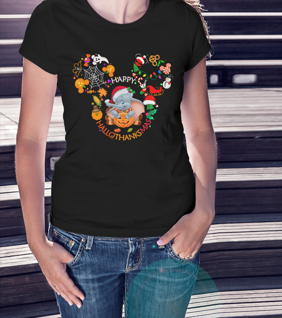 Happy Hallothanksmas Dumbo Christmas Pumpkin Halloween T-Shirt