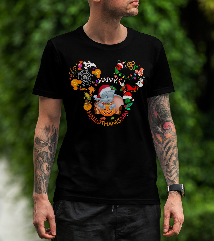 Happy Hallothanksmas Dumbo Christmas Pumpkin Halloween T-Shirt