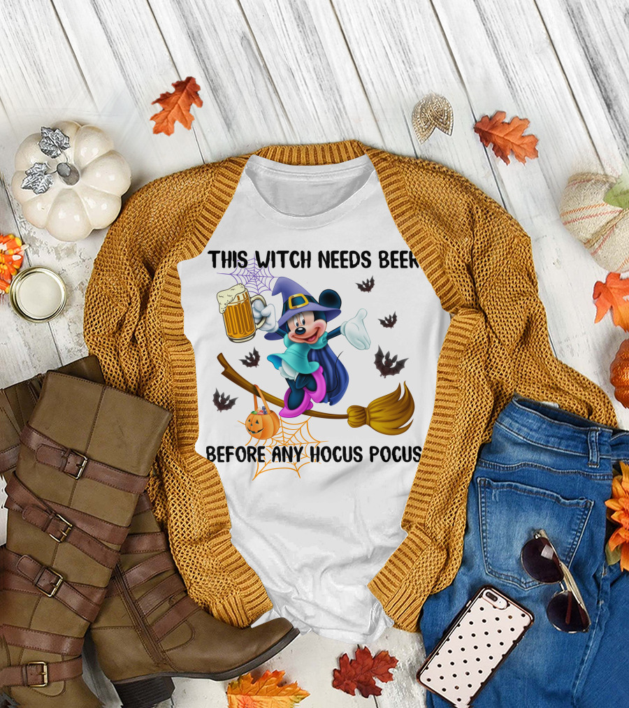 This Witch Needs Beer Before Any Hocus Pocus Minnie T-Shirt