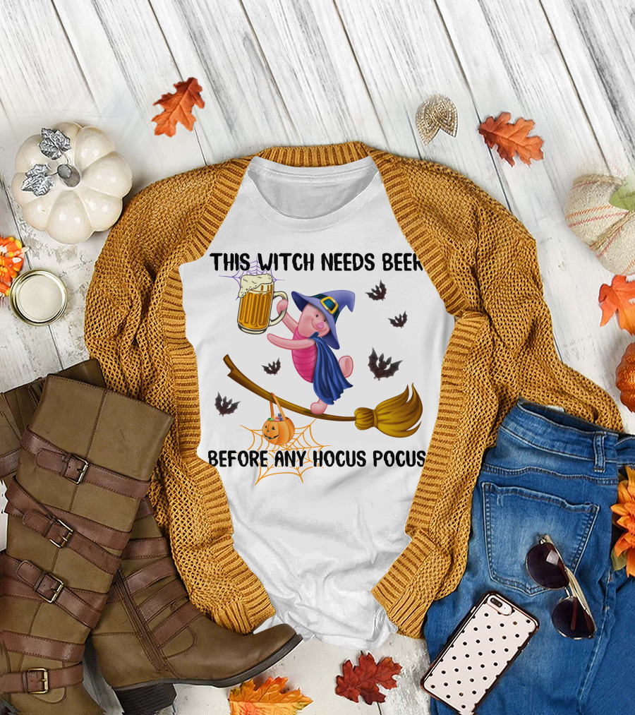 This Witch Needs Beer Before Any Hocus Pocus Piglet T-Shirt