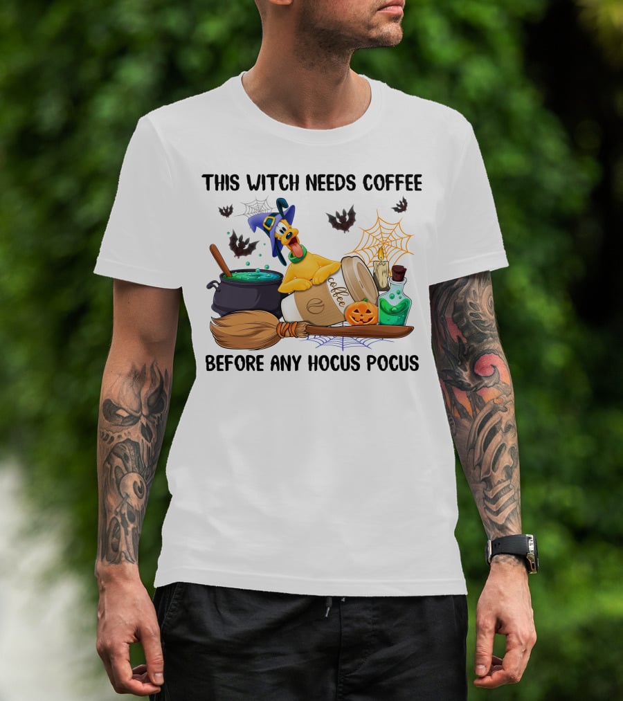 This Witch Needs Coffee Before Any Hocus Pocus Pluto Halloween T-Shirt