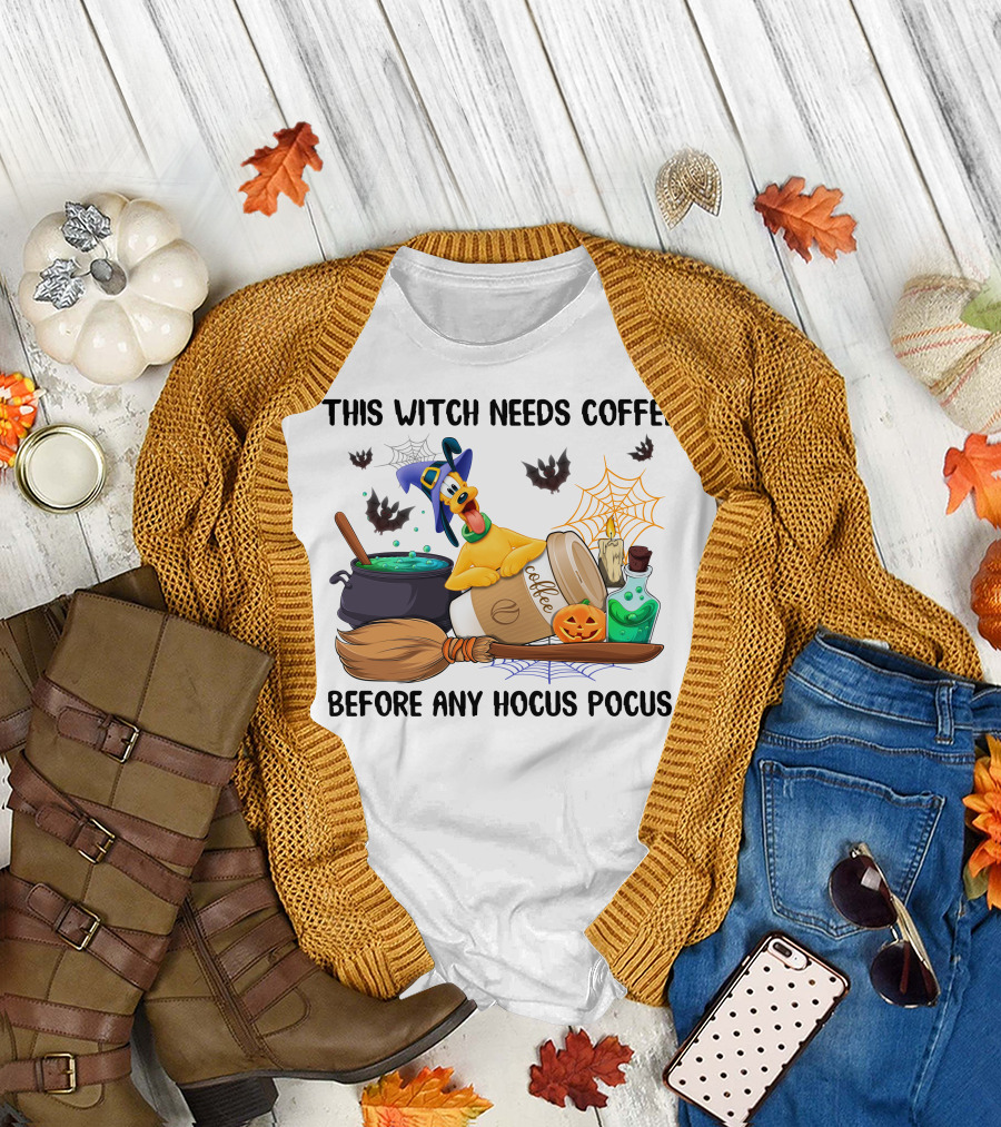 This Witch Needs Coffee Before Any Hocus Pocus Pluto Halloween T-Shirt