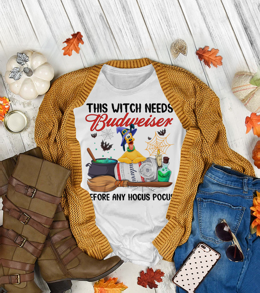 This Witch Needs Budweiser Before Any Hocus Pocus Pluto Halloween T-Shirt
