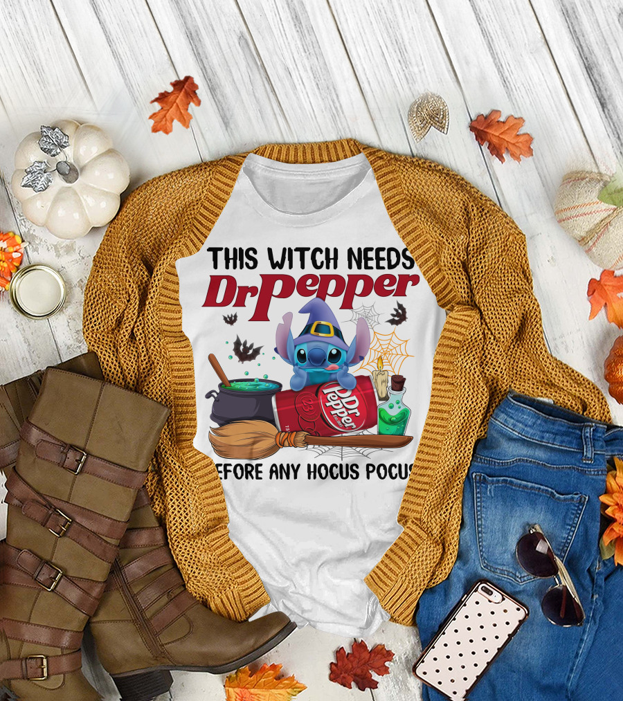 This Witch Needs Dr Pepper Before Any Hocus Pocus Stitch T-Shirt
