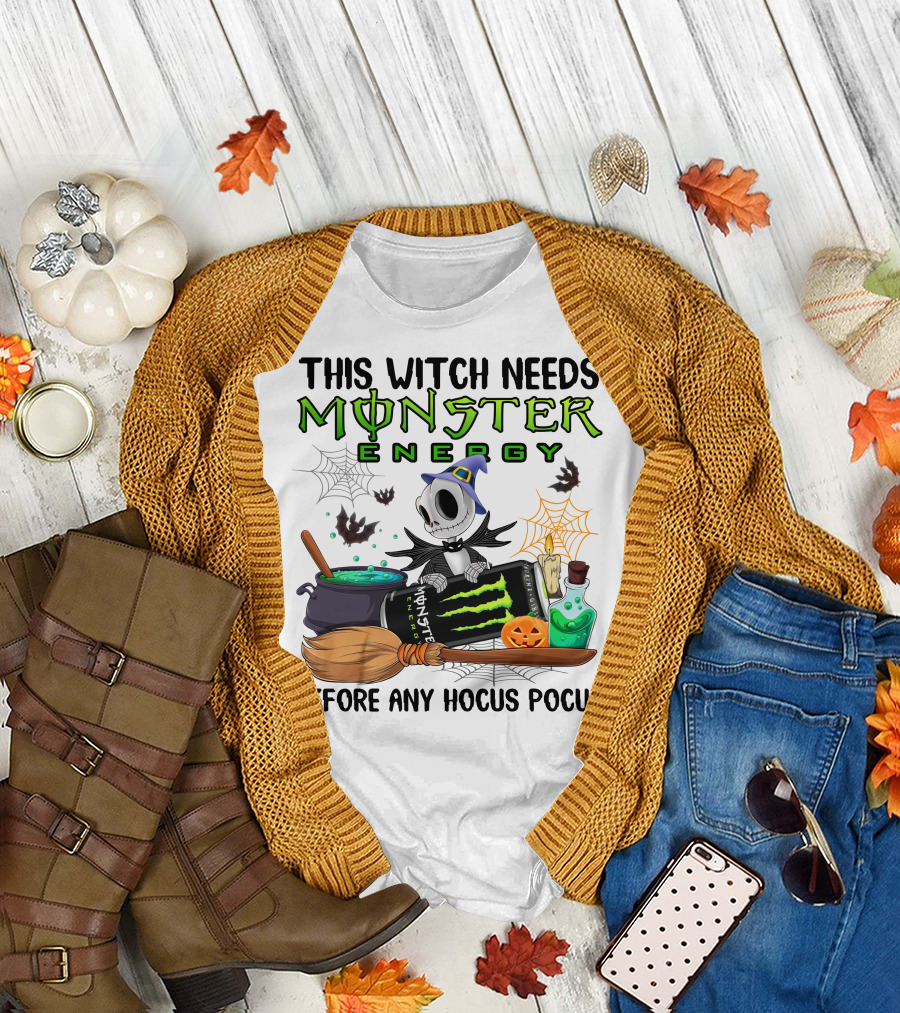 This Witch Needs Monster Energy Before Any Hocus Pocus Jack Skellington T-Shirt