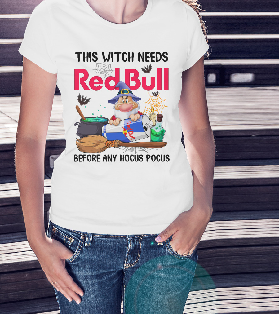 This Witch Needs Red Bull Before Any Hocus Pocus Grumpy Wizard And Bats Scene T-Shirt