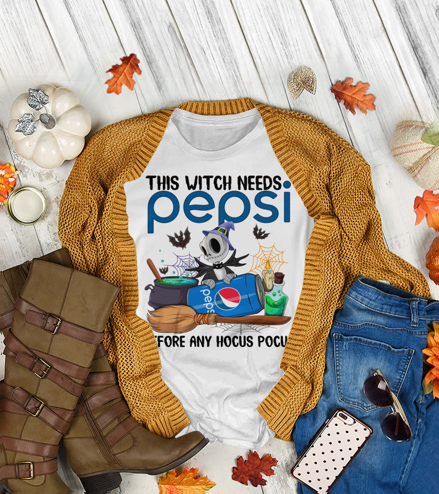 This Witch Needs Pepsi Before Any Hocus Pocus Jack Skellington T-Shirt