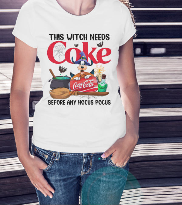 This Witch Needs Coke Before Any Hocus Pocus Coca-Cola Goofy Halloween T-Shirt