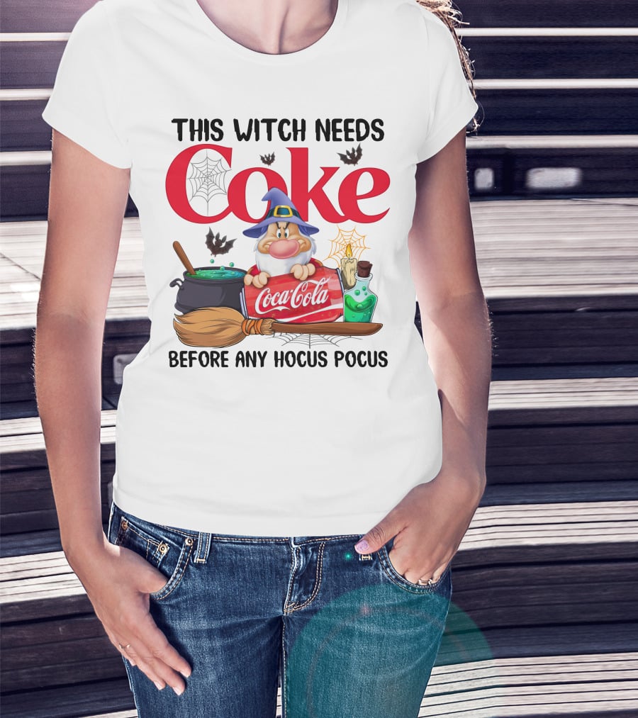 This Witch Needs Coke Before Any Hocus Pocus With Grumpy Dwarf And Cauldron Scene T-Shirt