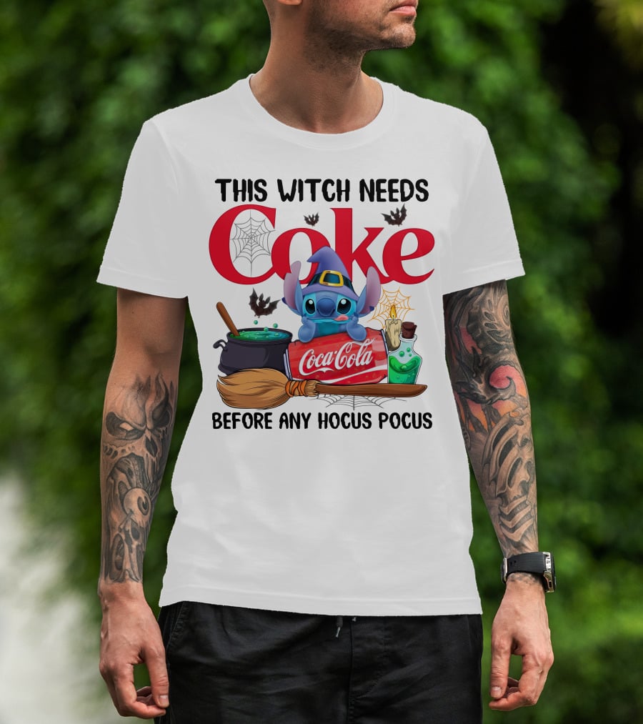 This Witch Needs Coke Before Any Hocus Pocus Coca-Cola Stitch Halloween T-Shirt