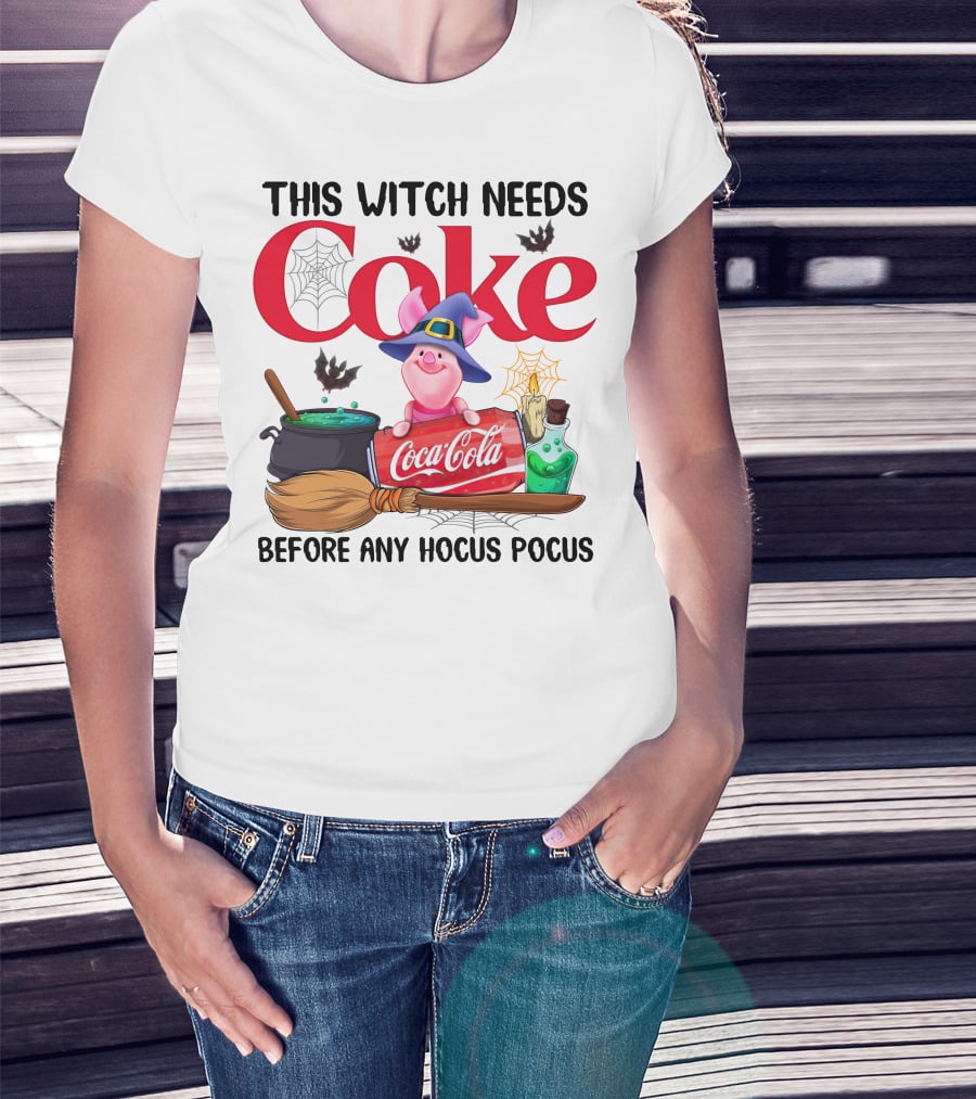This Witch Needs Coke Before Any Hocus Pocus Piglet Coca-Cola Halloween T-Shirt
