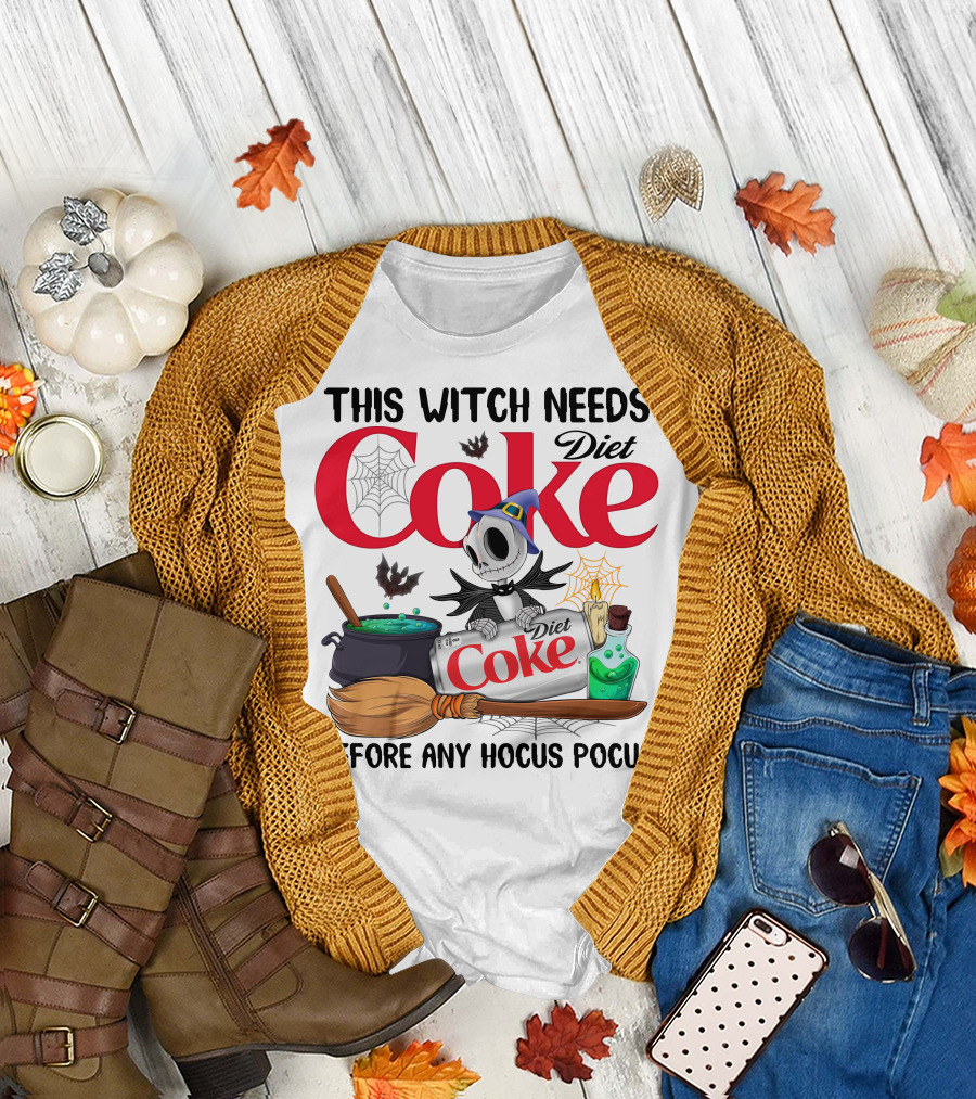 This Witch Needs Diet Coke Before Any Hocus Pocus Jack Skellington T-Shirt
