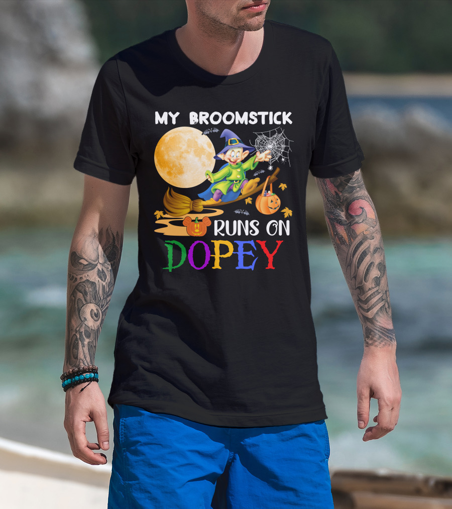 My Broomstick Runs On Dopey Halloween Moon Magic T-Shirt