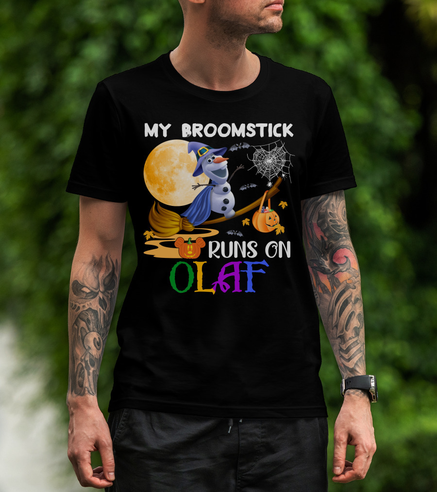 My Broomstick Runs On Olaf Halloween Moon Pumpkin Bats Web T-Shirt