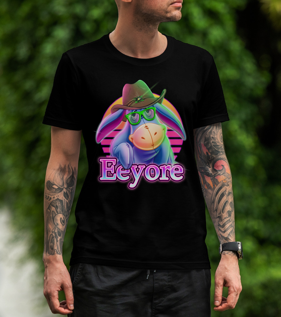 Eeyore Retro Neon Cowboy Hat And Glasses T-Shirt