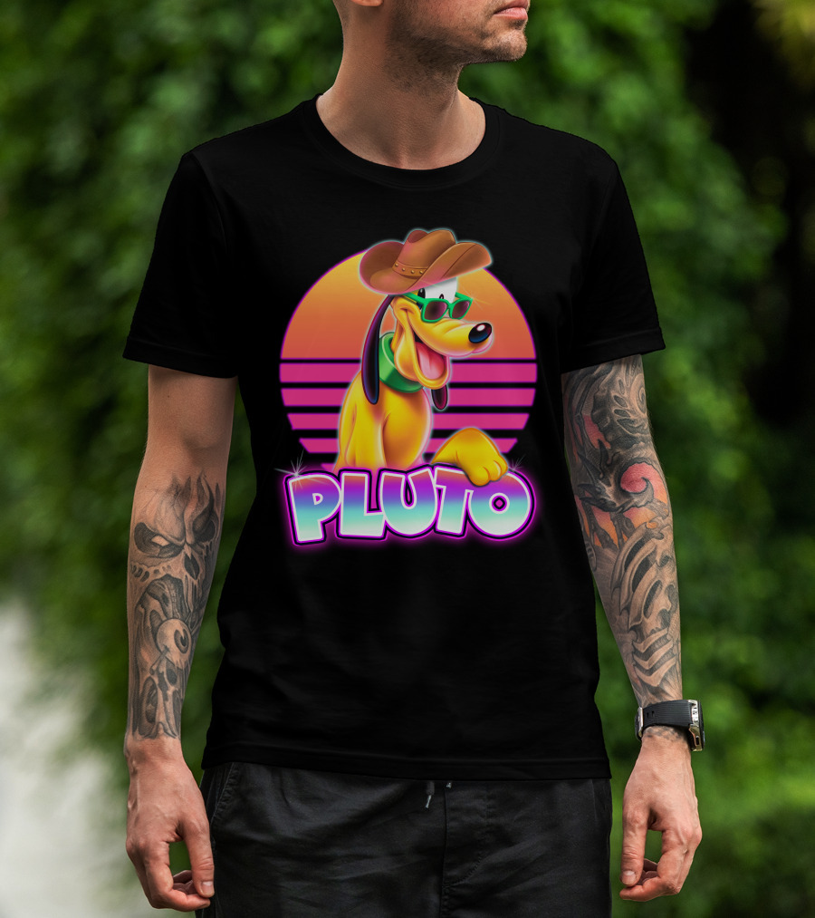 Pluto Sunglasses Cowboy Hat Retro Sunset Vibes T-Shirt