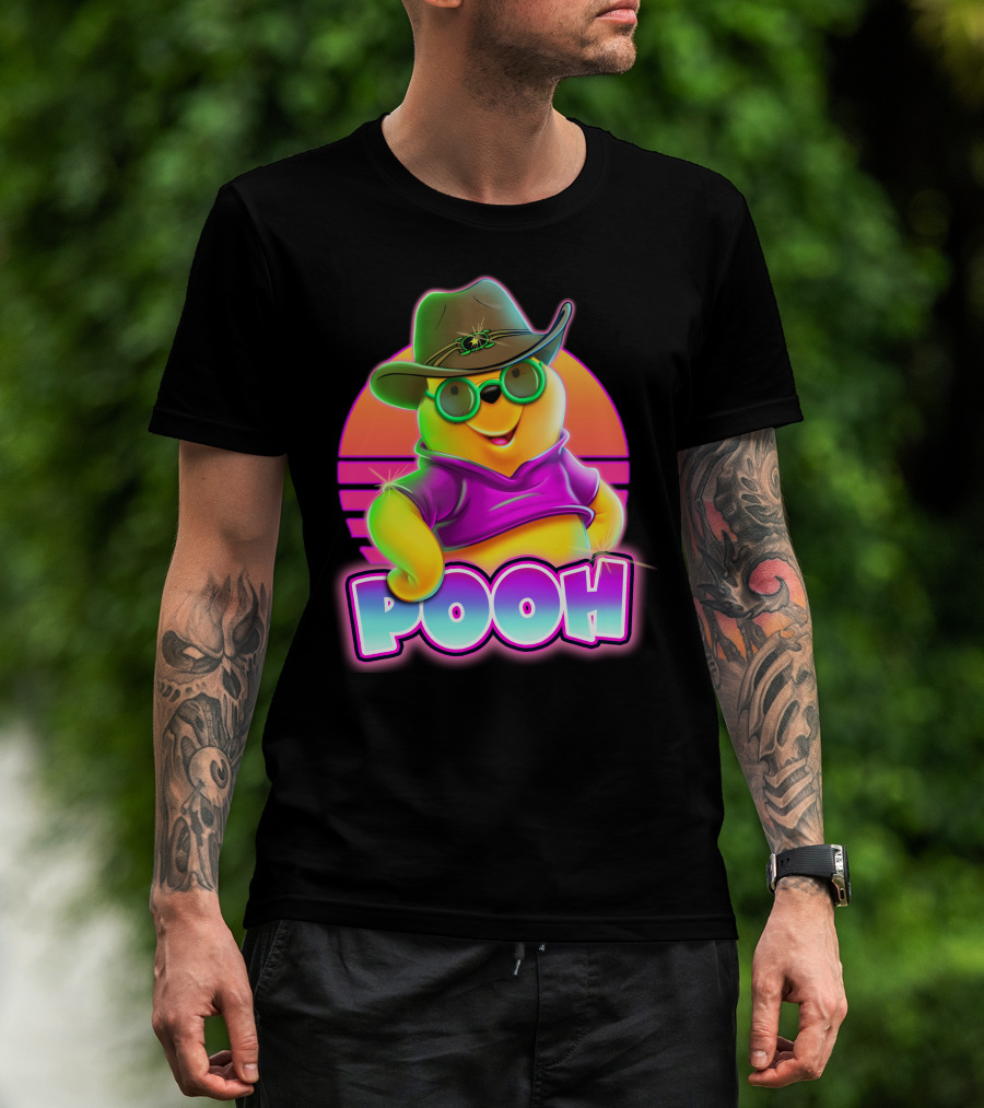 Pooh Retro Neon Style With Sunglasses And Hat T-Shirt