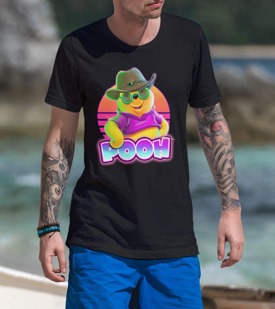 Pooh Retro Neon Style With Sunglasses And Hat T-Shirt