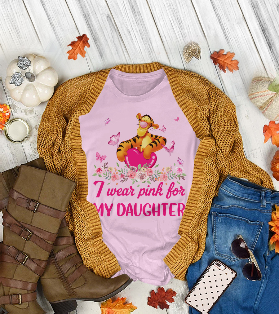 Tigger I Wear Pink For My Daughter Butterfly Flowers T-Shirt