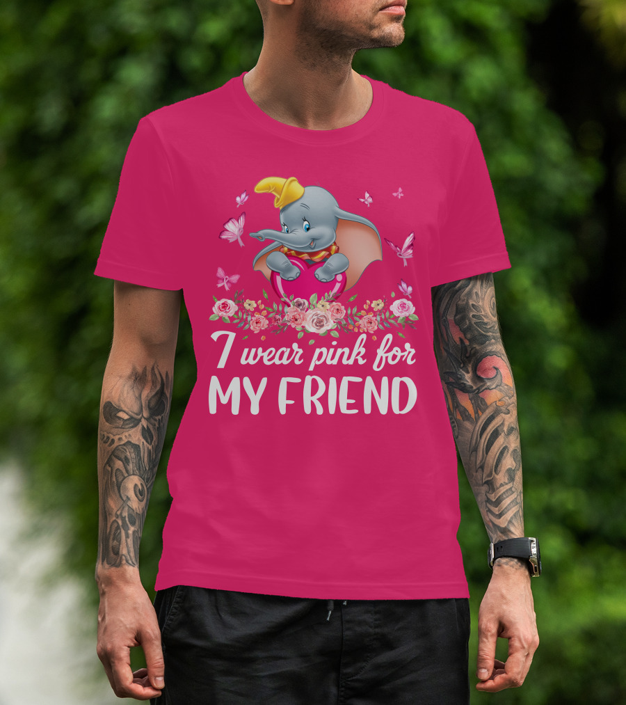 Dumbo I Wear Pink For My Friend Butterflies And Flowers T-Shirt