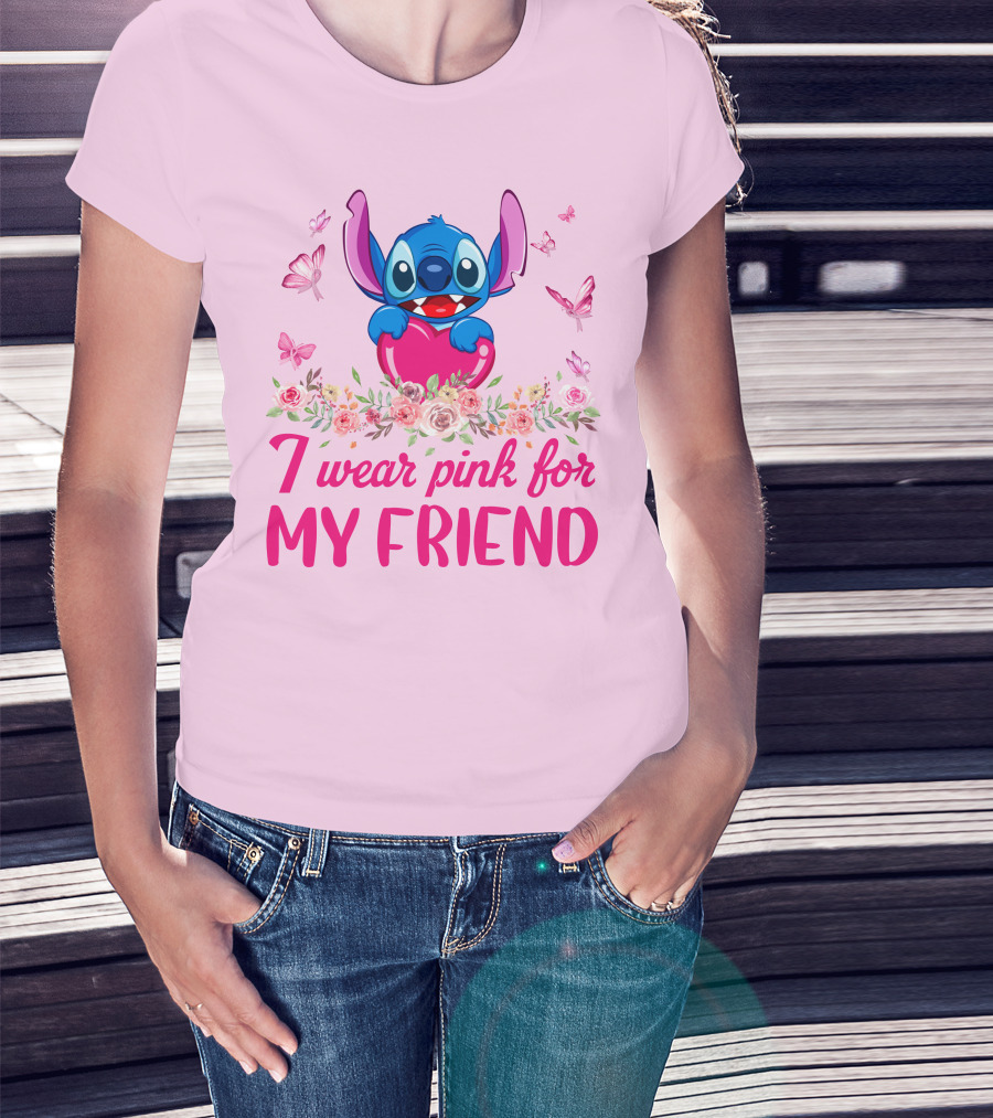 Stitch I Wear Pink For My Friend T-Shirt