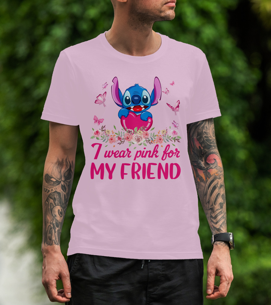Stitch I Wear Pink For My Friend T-Shirt