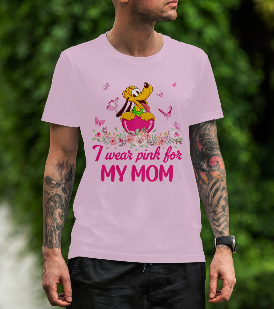 I Wear Pink For My Mom Pluto Floral Butterflies T-Shirt