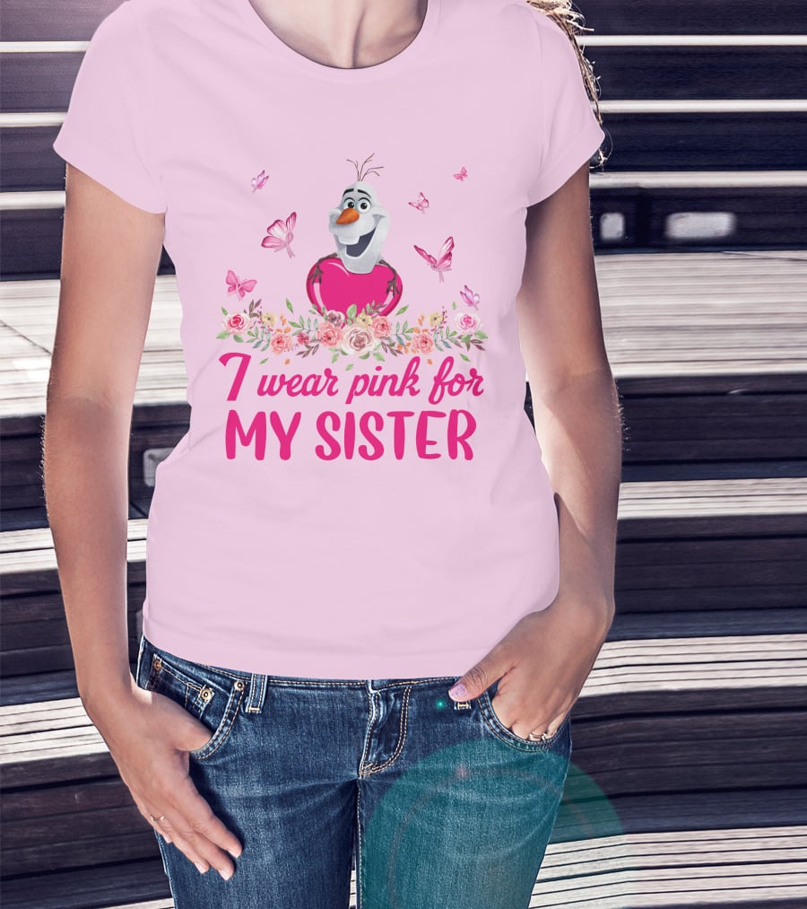 Olaf I Wear Pink For My Sister Butterfly Floral T-Shirt