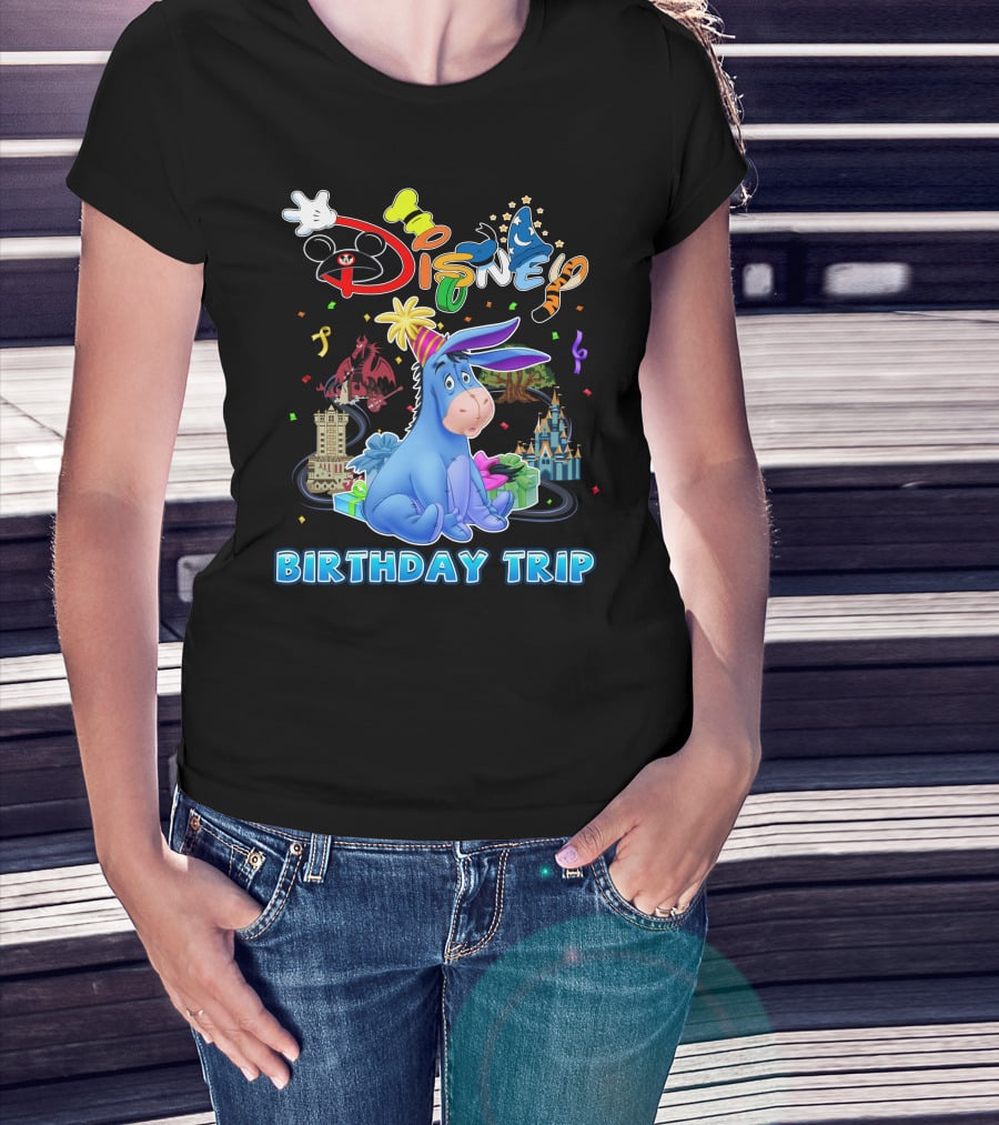 Eeyore Disney Birthday Trip Celebration With Castle And Mickey Elements T-Shirt