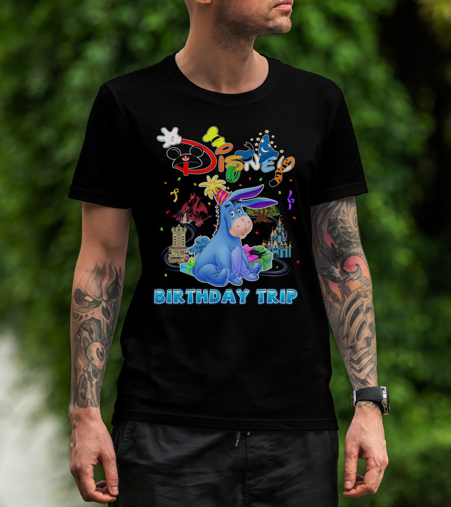 Eeyore Disney Birthday Trip Celebration With Castle And Mickey Elements T-Shirt