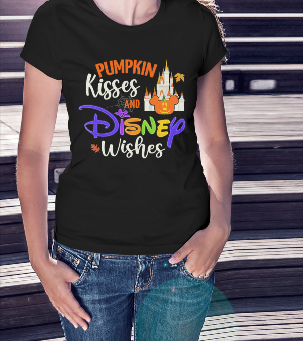 Pumpkin Kisses And Disney Wishes Magic Castle Mickey Pumpkin T-Shirt