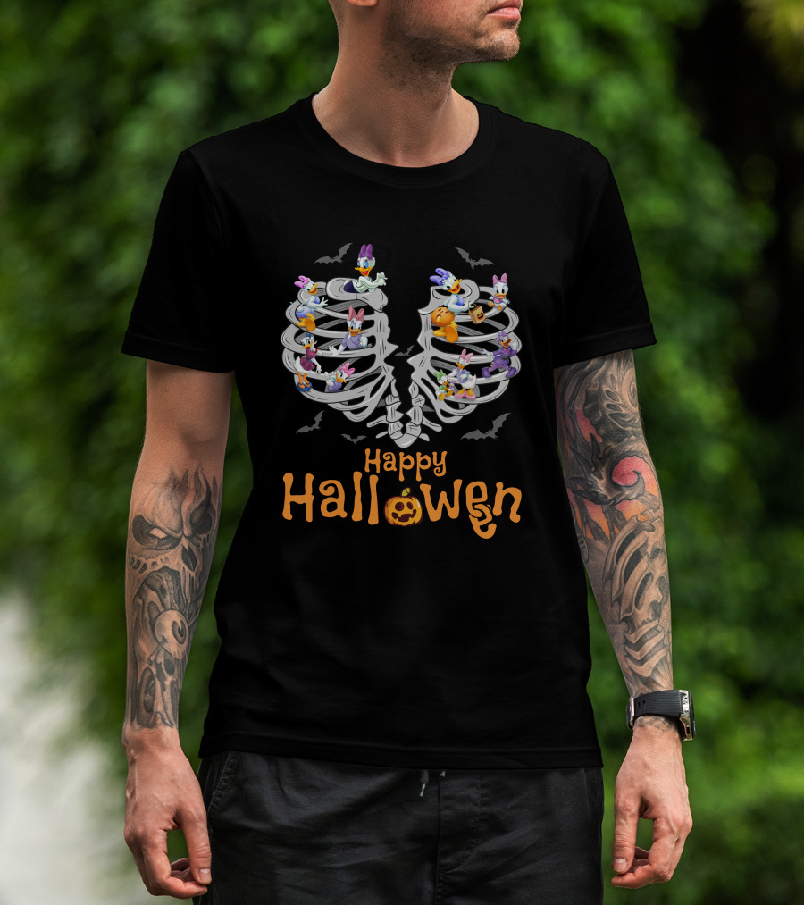 Happy Halloween Daisy Duck Skeleton Ribcage Bats T-Shirt