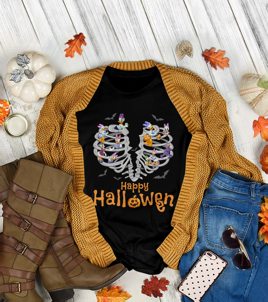 Happy Halloween Daisy Duck Skeleton Ribcage Bats T-Shirt