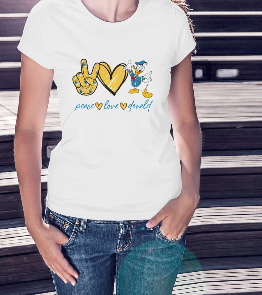 Peace Love Donald Duck Peace Hand Heart T-Shirt
