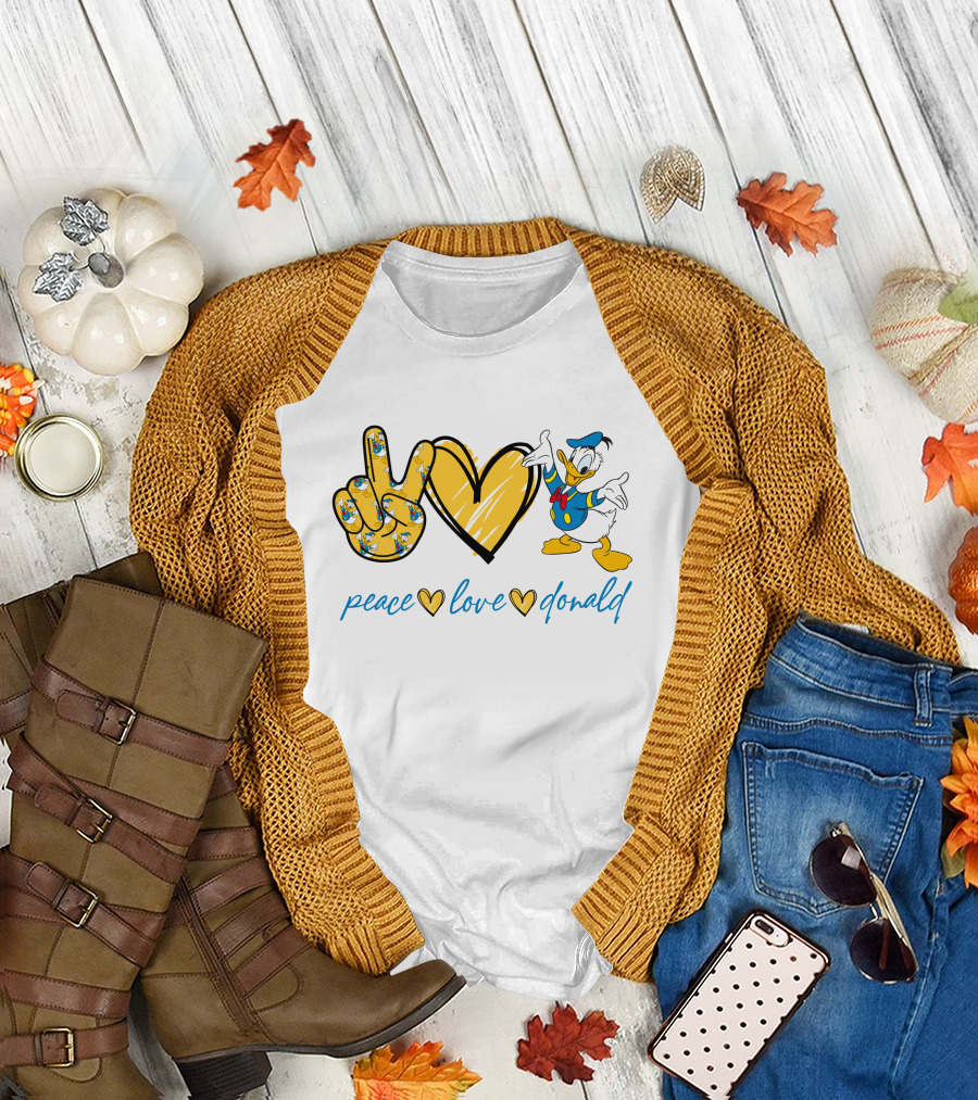 Peace Love Donald Duck Peace Hand Heart T-Shirt