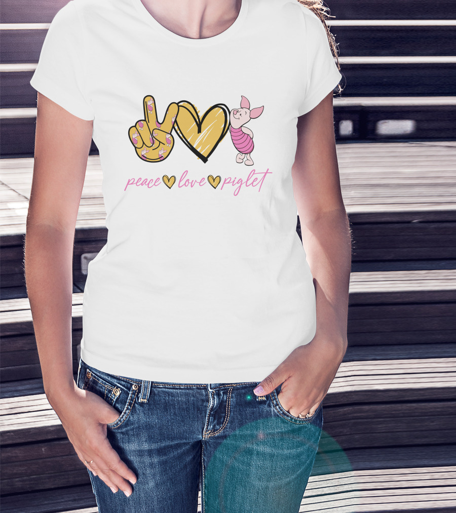 Peace Love Piglet Peace Sign Heart Piglet Character T-Shirt