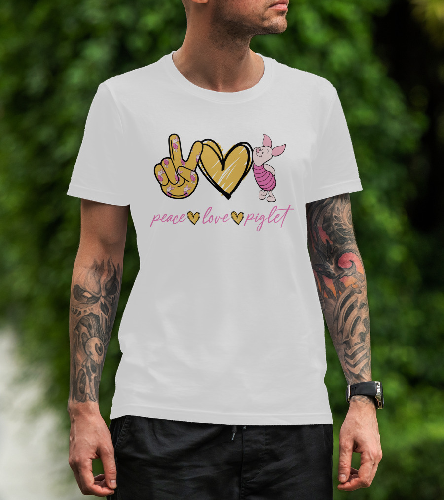 Peace Love Piglet Peace Sign Heart Piglet Character T-Shirt