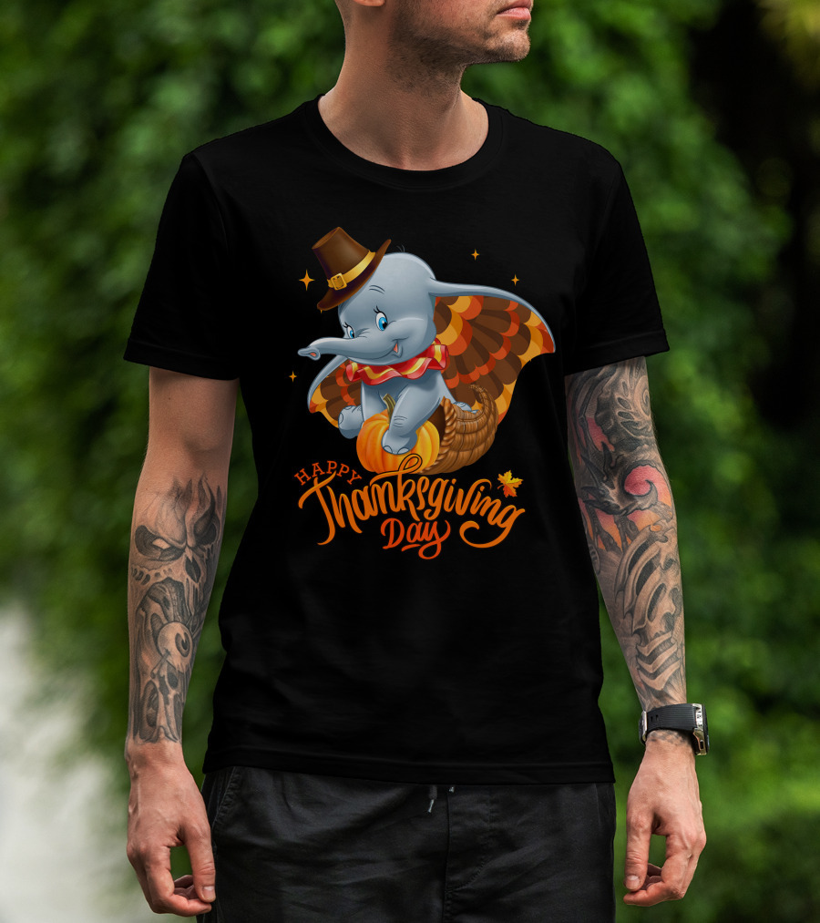 Happy Thanksgiving Day Dumbo Pumpkin Cornucopia T-Shirt