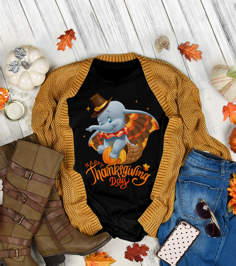 Happy Thanksgiving Day Dumbo Pumpkin Cornucopia T-Shirt