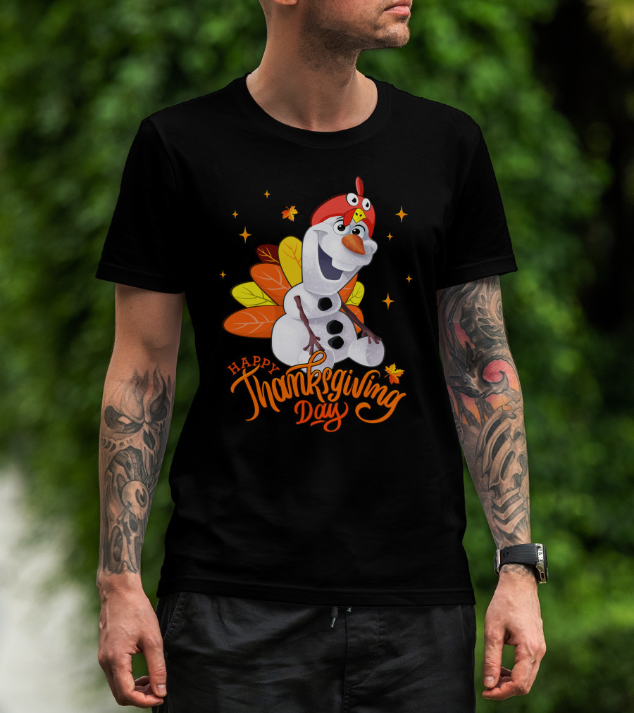 Happy Thanksgiving Day Olaf Snowman With Turkey Leaves And Stars T-Shirt