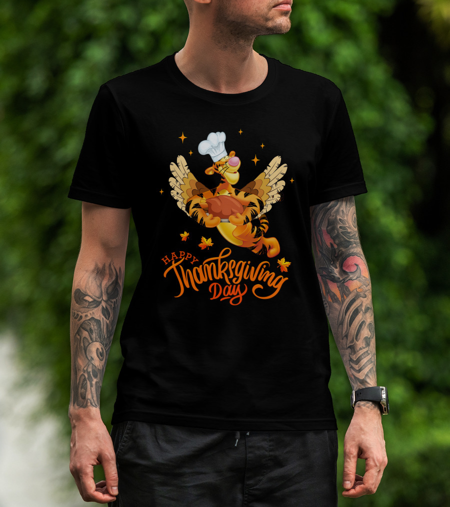 Tigger Happy Thanksgiving Day Chef Turkey Wings T-Shirt